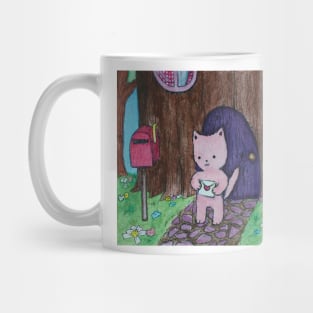 kitten receiving a love letter watercolor illustration Mug